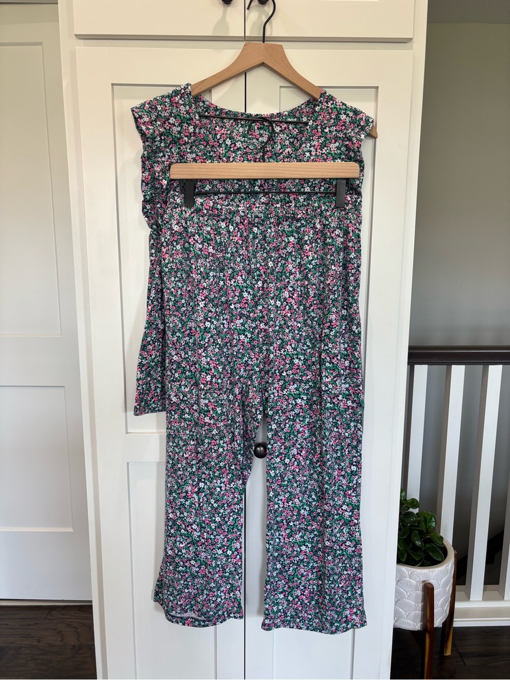 Draper James Green and Pink Floral Wide-Leg Pants